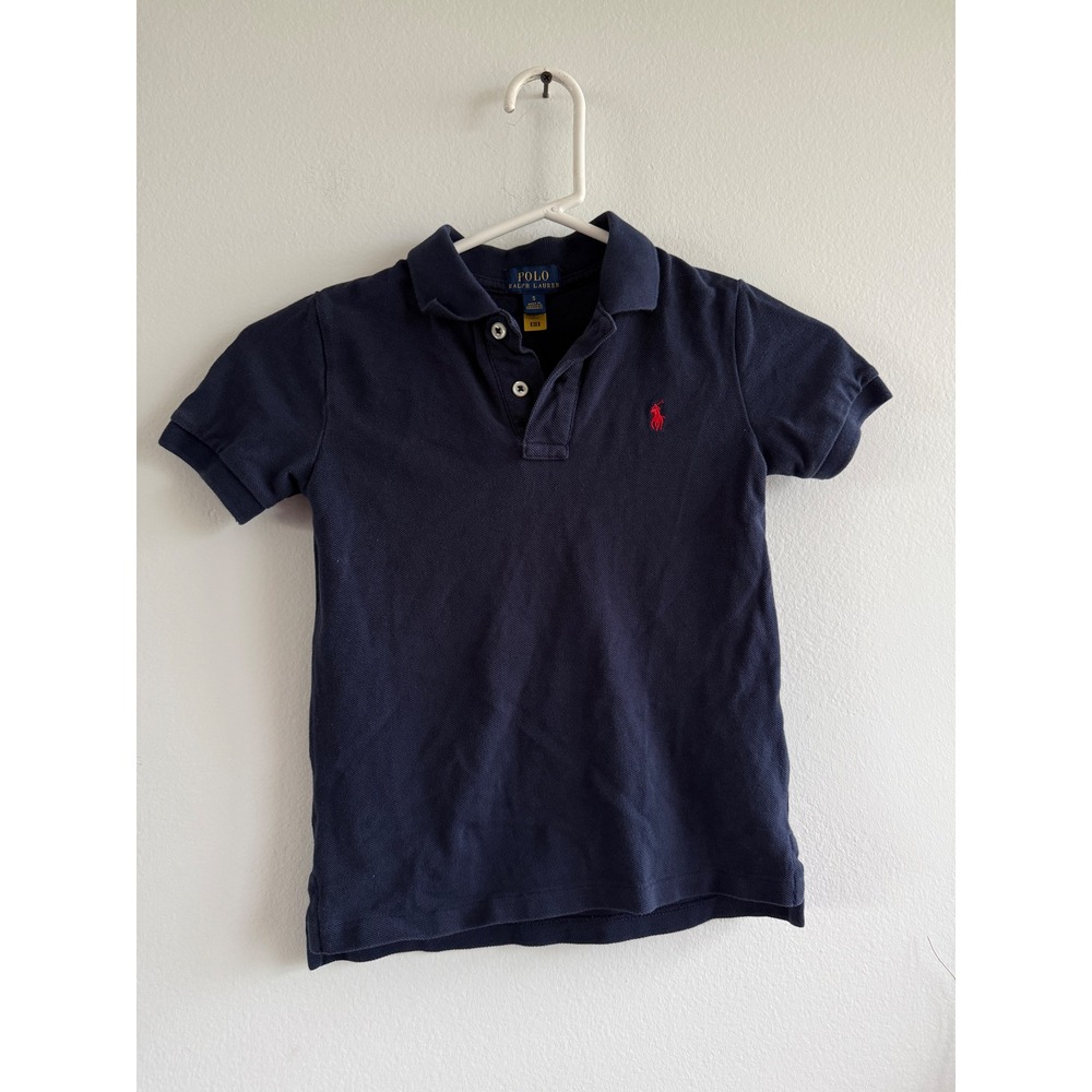 Polo Ralph Lauren Boys Navy Blue Short Sleeve Cotton Mesh Polo Shirt Size 5